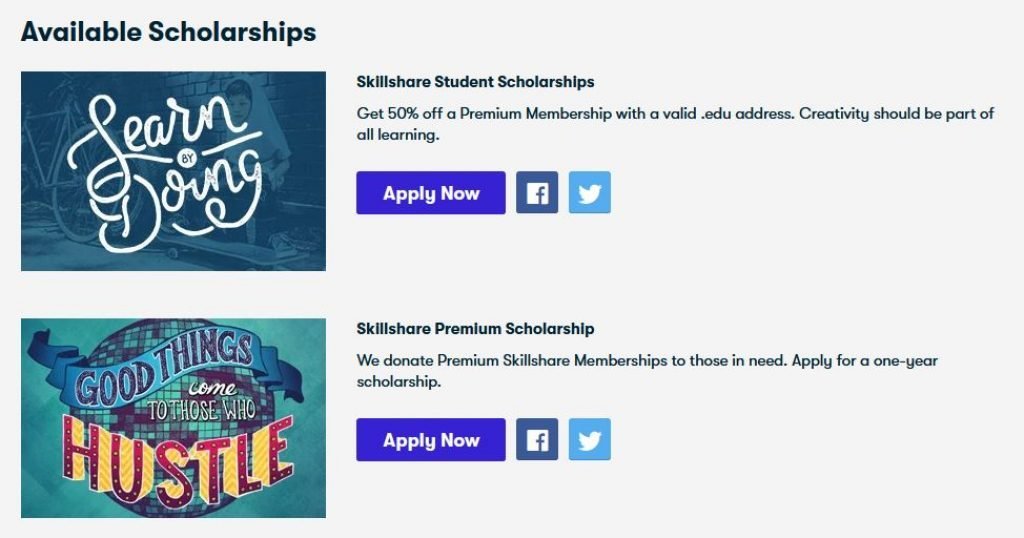 skillshare premium scholarship for student