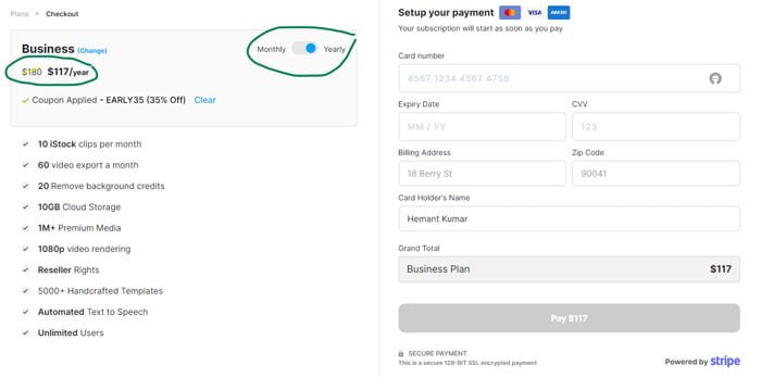 Invideo Black Friday Sale 2022: 40% OFF on all Plans 3 invideo checkout