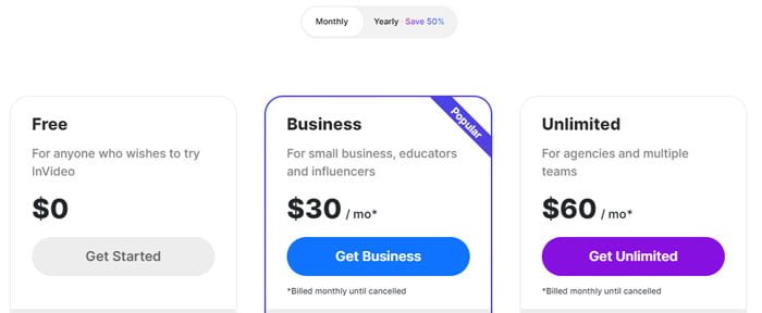 Invideo Black Friday Sale 2022: 40% OFF on all Plans 2 invideo pricing plans
