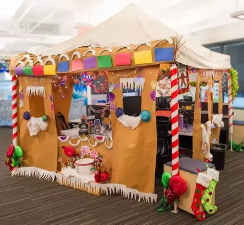 Transform Desks into Gingerbread House