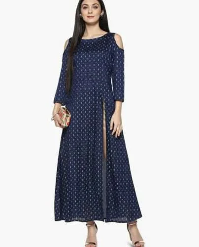 Boat Neck Kurti with Cold Shoulder front