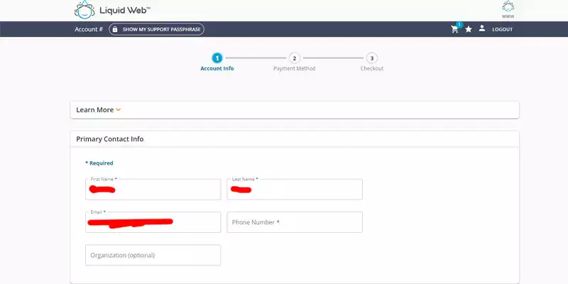 liquid web user account details