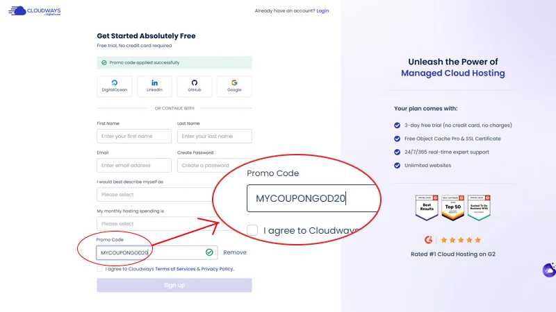 where to enter cloudways promo code