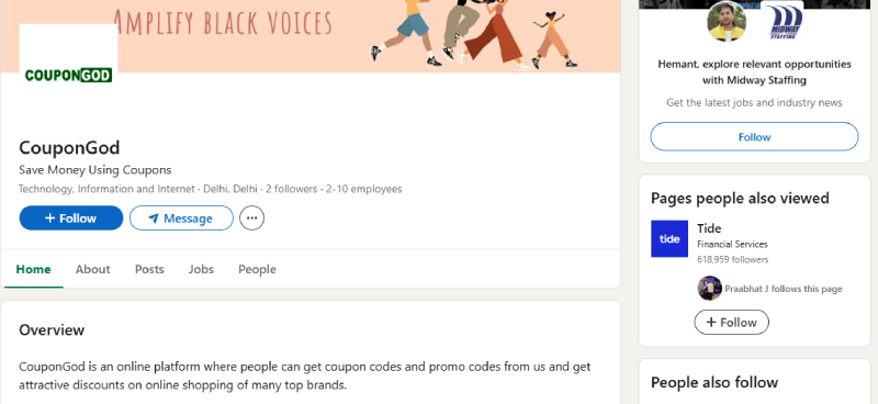 CouponGod Linkedin profile